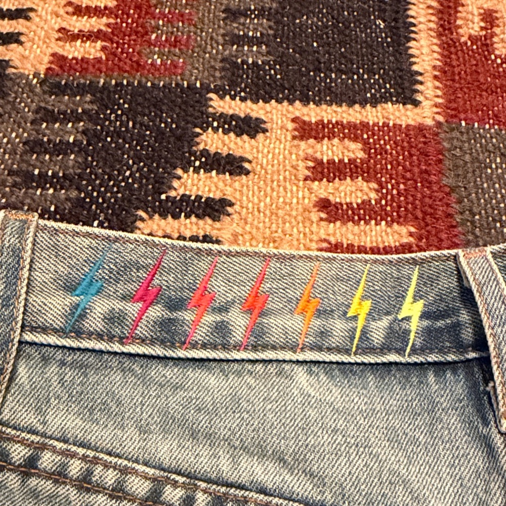 Aviator Nation High-Rise Denim Jean Lightning Bolt Shorts - Size 24 - Picture 6 of 7